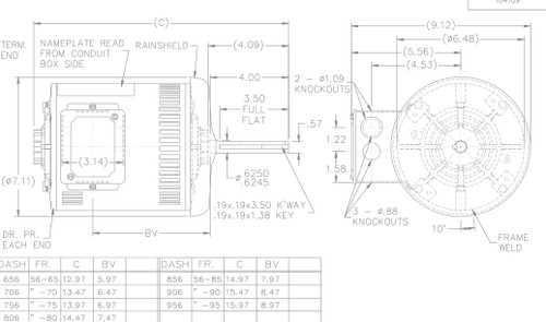 X448 Marathon 1 hp 200-230/460V 1075 RPM OPAO 56Y Frame Canopy Condenser Fan Motor