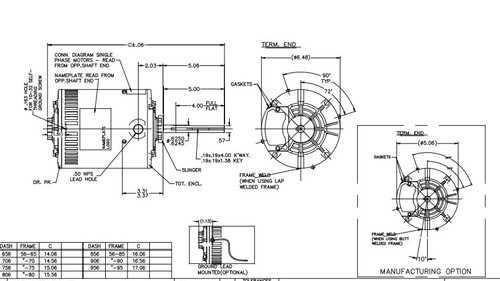 X502 Marathon 1 hp 3-phase 200-230/460V 1075 RPM OPAO 56Y Frame Condenser Fan Motor