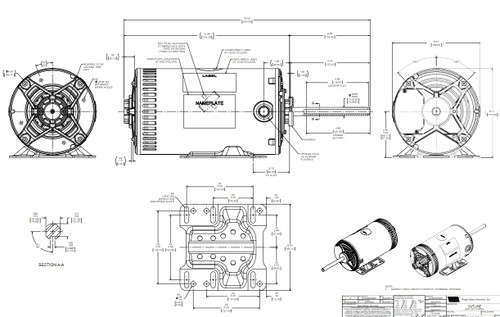 H1053RBV1 Century 1 hp 3-phase 200-230/460V 900 RPM OPAO 56HZ Frame Condenser Fan Motor