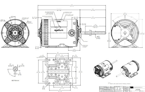H1050RBV1 Century 1 hp 3-phase 200-230/460V 1200 RPM OPAO 56HZ Frame Condenser Fan Motor