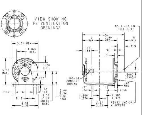 H171 Marathon 1/4 hp (2 speed) 115V 1800/1200 RPM ODP 48Z Frame Resilient Base  Blower Motor