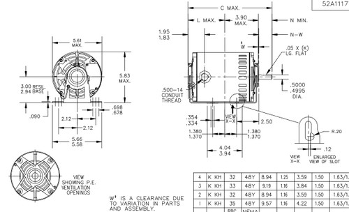 HG711 Marathon 1/3 hp (1 speed) 115V 1800 RPM Open 48Y Frame Resilient Base  Blower Motor