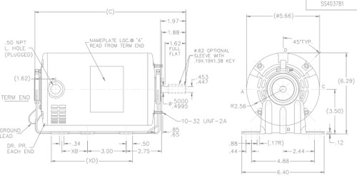 B202 Marathon 1/3 hp (1 speed) 115V 1800 RPM ODP 56Z Frame Resilient Base  Blower Motor