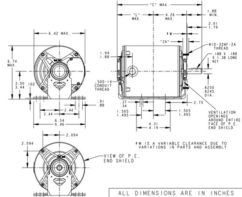 H176 Marathon 1/2 hp (2 speed) 115V 1800/1200 RPM ODP 56 Frame Resilient Base  Blower Motor