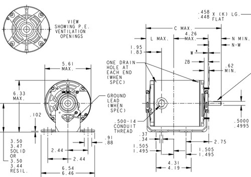 HG715 Marathon 1/2 hp (2 speed) 115V 1800/1200 RPM ODP 56Z Frame Resilient Base  Blower Motor