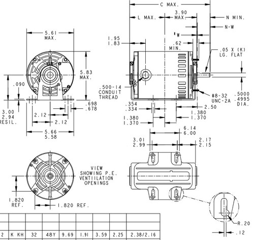HG703 Marathon 1/2 hp (1 speed) 115V 1800 RPM ODP 48Y Frame Resilient Base  Blower Motor