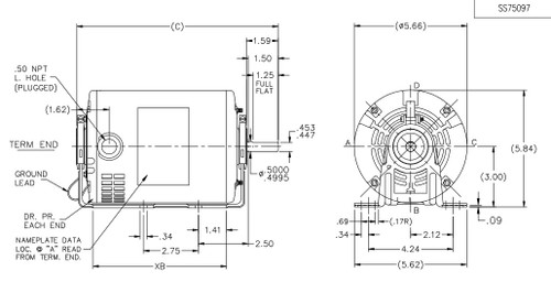 D163 Marathon 1/2 hp (1 speed) 230V 1800 RPM ODP 48Y Frame Resilient Base  Blower Motor