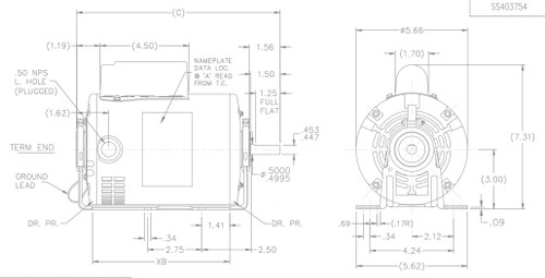 S119 Marathon 1/4 hp (1 speed) 115/230V 1800 RPM ODP 48 Frame Cap Start Resilient Base Motor