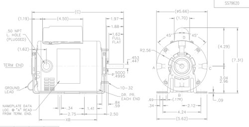 B315 Marathon 1/3 hp (1 speed) 115/208-230V 1725 RPM ODP 48Z Frame Cap Start Resilient Base Motor (Dayton 1AGG2)