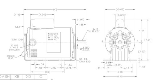 S112 Marathon 1/2 hp (1 speed) 115/230V 1800 RPM ODP 56 Frame Cap Start Resilient Base Motor
