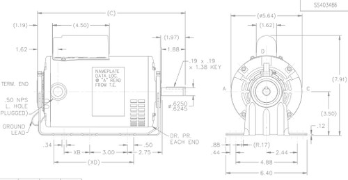 S114 Marathon 3/4 hp (1 speed) 115/230V 1800 RPM ODP 56 Frame Cap Start Resilient Base Motor