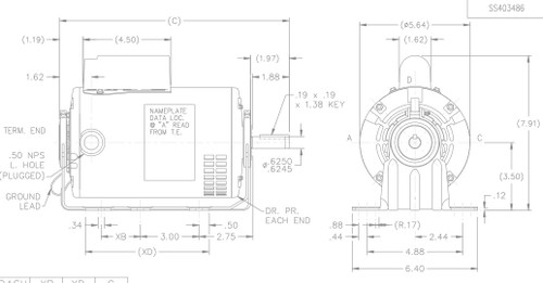 S115 Marathon 3/4 hp (1 speed) 115/230V 1800 RPM ODP 56 Frame Cap Start Resilient Base Motor