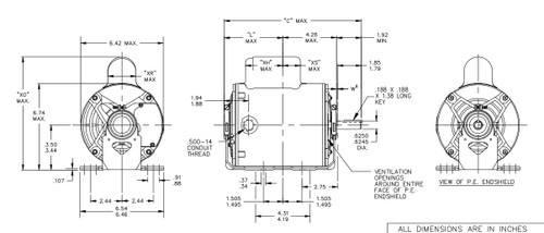 D1113 Marathon 3/4 hp (1 speed) 115/230V 1800 RPM ODP 56 Frame Cap Start Resilient Base Motor
