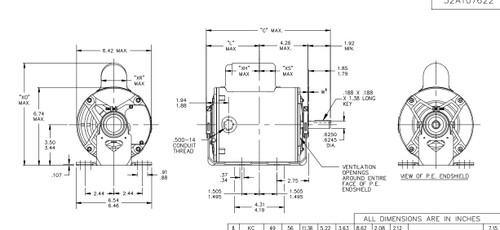 C235 Marathon 1 hp (1 speed) 115/208-230V 1800 RPM ODP 56 Frame Cap Start Resilient Base Motor