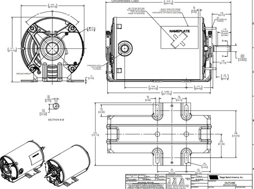K525A Marathon 1 hp (1 speed) 230/460V 1800 RPM TENV 56 Frame 3 Phase Resilient Base Motor