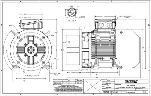 R836 Marathon |  20 hp 15 kw 3600 RPM 160MD Frame 230/460V  Electric Metric Motor