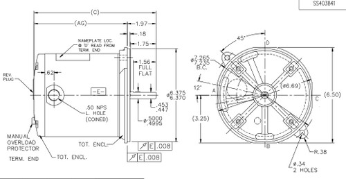 O601 Marathon 1/6 hp (1 speed) 115V 1800 RPM TENV 48NZ Frame Split Phase Oil Burner Motor
