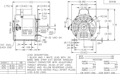 X303 Marathon 1/4 hp (1 speed) 115V 1200 RPM TEAO 48Z Frame PSC Resilient Base Motor