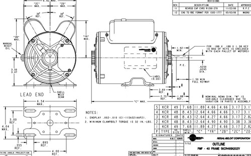 9036 Marathon 3 hp (1 speed) 230V 3600 RPM ODP 56 Frame Cap Start/Run Pressure Washer Motor