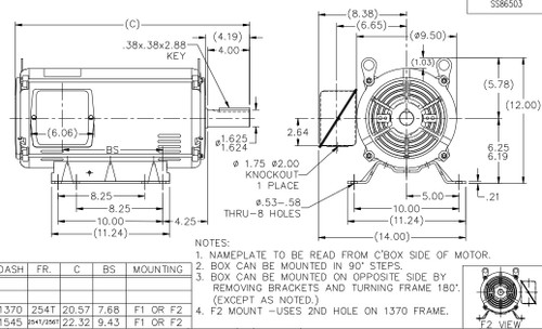 Y456 Marathon 7 1/2 hp (2 speed) 200-230V 1800/1200 RPM ODP 254T Frame 3-Phase Variable Torque Motor
