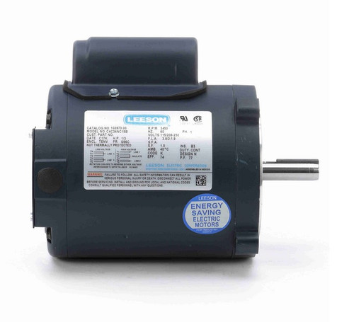 102873.00 Leeson 1/3 hp 115/208-230V 3600 RPM TENV 56C Frame Cap Start Motor