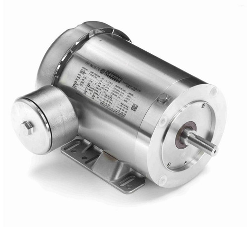 119491.00 Leeson 1 hp 1800 RPM 208-230/460V 56C Frame (Rigid Base) TEFC 3-Phase Premium-Stainless Wash-Down Motor