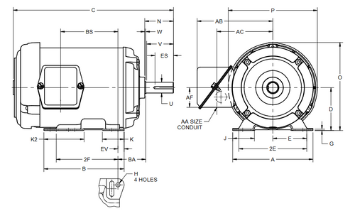 U1P2G Nidec 1 hp 1800 RPM 143T Frame 575V TEFC 3-Phase Electric Motor