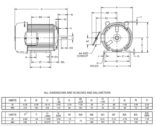 U32P3D Nidec 1 1/2 hp 1200 RPM 182T Frame 208-230/460V TEFC 3-Phase Electric Motor