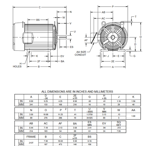U3P4D Nidec 3 hp 900 RPM 215T Frame 208-230/460V TEFC 3-Phase Electric Motor
