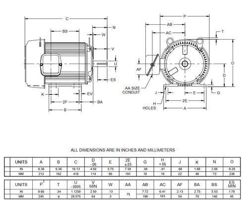 U5P1H Nidec 5 hp 3600 RPM 184T Frame 200V TEFC 3-Phase Electric Motor