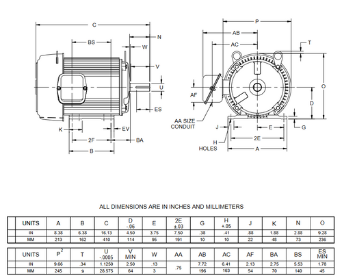 U5P2G Nidec 5 hp 1800 RPM 184T Frame 575V TEFC 3-Phase Electric Motor