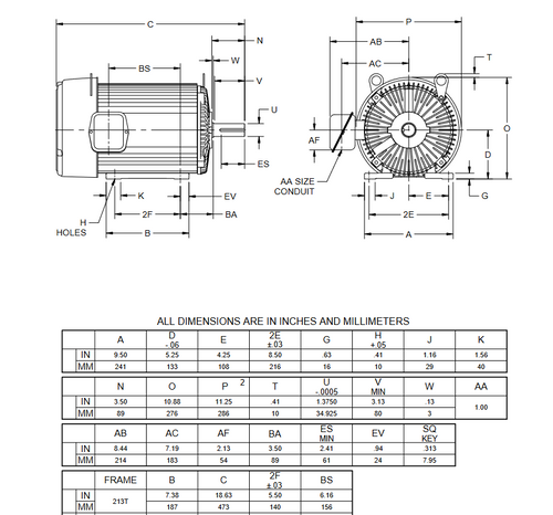 U5P3D Nidec 5 hp 1200 RPM 215T Frame 208-230/460V TEFC 3-Phase Electric Motor