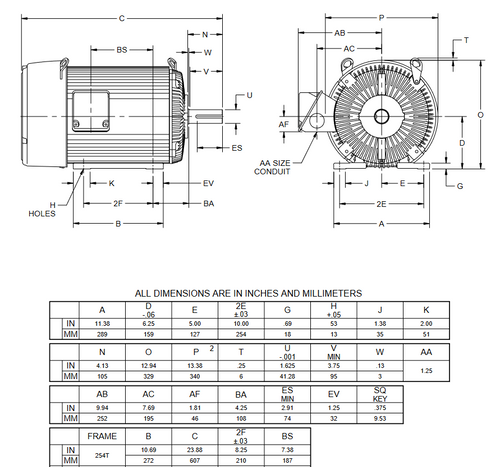 U5P4D Nidec 5 hp 900 RPM 254T Frame 208-230/460V TEFC 3-Phase Electric Motor