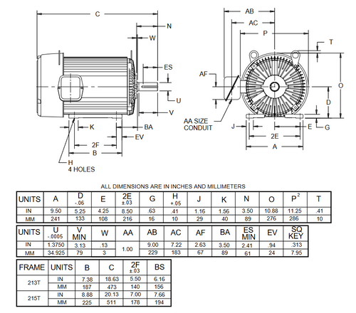 U10P1G Nidec 10 hp 3600 RPM 215T Frame 575V TEFC 3-Phase Electric Motor