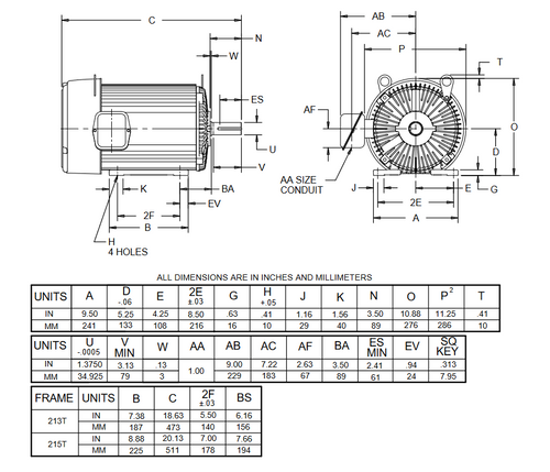 U15P1AF Nidec 15 hp 3600 RPM 215T Frame 208-230/460V TEFC 3-Phase Electric Motor