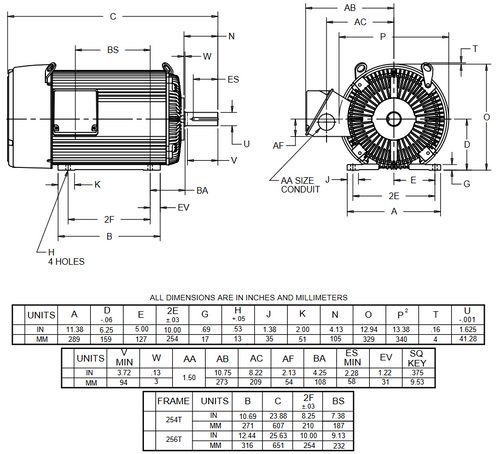 U20P1H Nidec 20 hp 3600 RPM 256T Frame 200V TEFC 3-Phase Electric Motor
