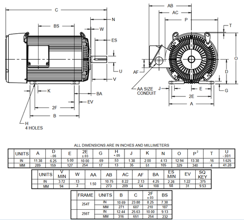 U20P2H Nidec 20 hp 1800 RPM 256T Frame 200V TEFC 3-Phase Electric Motor