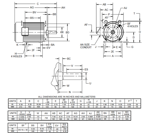 U5P2DK Nidec 5 hp 1800 RPM 184TCH Frame 208-230/460V TEFC 3-Phase 50/60 Hz Electric Motor