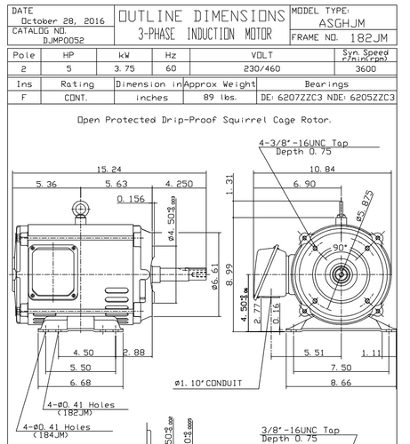 DJMP0052 TECO Westinghouse 5 hp 3600 RPM 182/184JM Frame 230/460V ODP Close-Coupled 3-Phase Motor