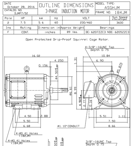 DJMP7/52 TECO Westinghouse 7 1/2 hp 3600 RPM 182/184JM Frame 230/460V ODP Close-Coupled 3-Phase Motor