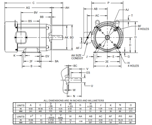 S7P2AC Nidec 7 1/2 hp 1800 RPM 213TC Frame 208-230/460V TEFC 3-Phase Electric Motor