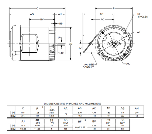 U14S2DCR Nidec 1/4 hp 1800 RPM 56C Frame (No Base) 208-230/460V TEFC 3-Phase Electric Motor