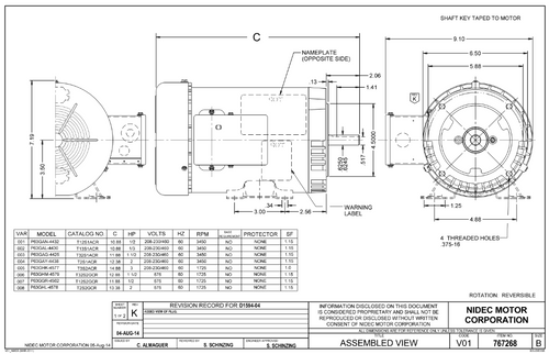 T13S2GCR Nidec 1/3 hp 1800 RPM 56C Frame (No Base) 575V TEFC 3-Phase Electric Motor