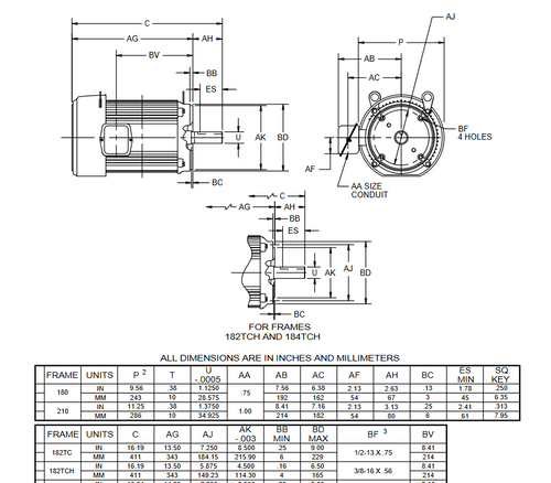 U3P1DKR Nidec 3 hp 3600 RPM 182TCH Frame (No Base) 208-230/460V TEFC 3-Phase Electric Motor