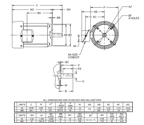 S5P1ACR Nidec 5 hp 3600 RPM 184TC Frame (No Base) 208-230/460V TEFC 3-Phase Electric Motor
