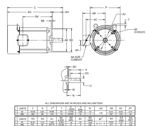 S7P1ACR Nidec 7 1/2 hp 3600 RPM 213TC Frame (No Base) 208-230/460V TEFC 3-Phase Electric Motor