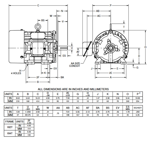 HD3P1H Nidec 3 hp 3600 RPM 182T Frame (Rigid Base) 200V TEFC 3-Phase Electric Motor