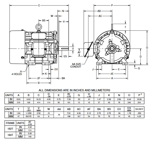 HD5P1H Nidec 5 hp 3600 RPM 184T Frame (Rigid Base) 200-208V TEFC 3-Phase Electric Motor