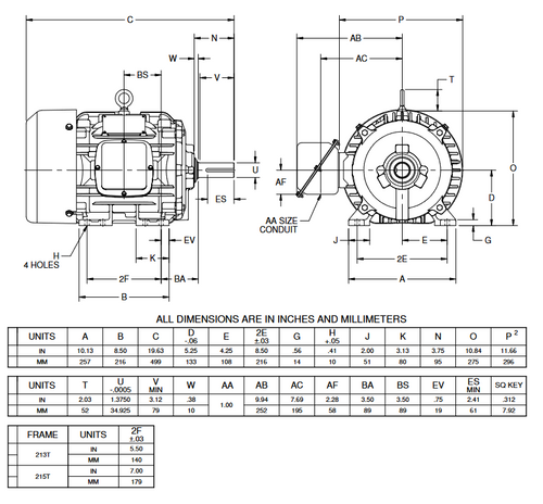 HD10P1H Nidec 10 hp 3600 RPM 215T Frame (Rigid Base) 200-208V TEFC 3-Phase Electric Motor