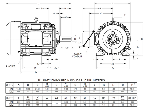 HD30P2H Nidec 30 hp 1800 RPM 286T Frame (Rigid Base) 200-208V TEFC 3-Phase Electric Motor